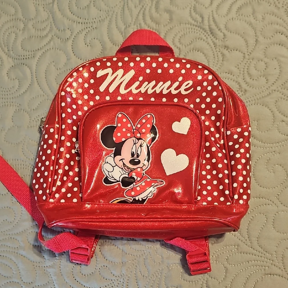 Disney Parks Minnie Mouse Mini Backpack w/ Glossy Red Metallic Finish